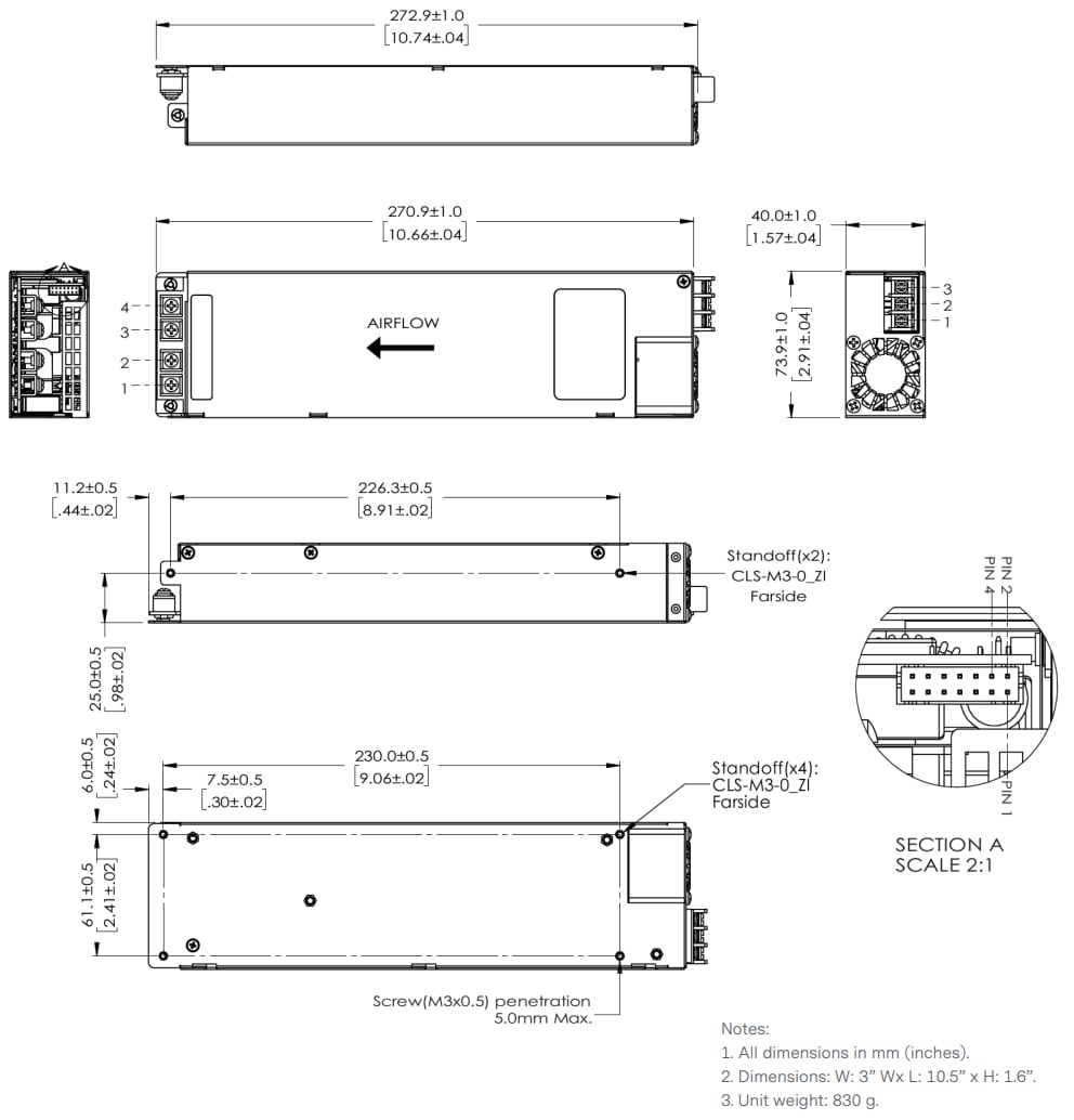 Mechanical Drawing - Advanced Energy / SL Power NGB1200 Power Supplies